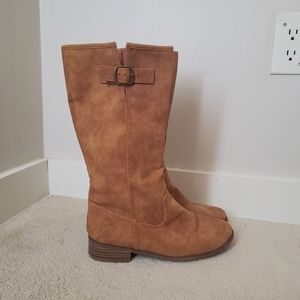 Lucky Brand 5 brown tall flat riding boots kids girls youth zip up shoes